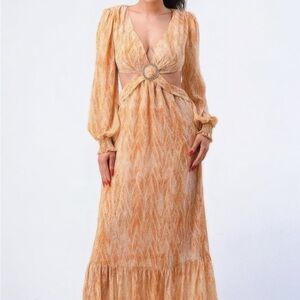 Self Belted Side Cut Out Ruffled Maxi Dress